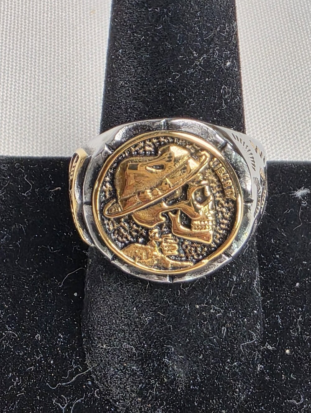 Skull Biker Ring Mixed Metal Stainless Men's Size 9 - Picture 2 of 6